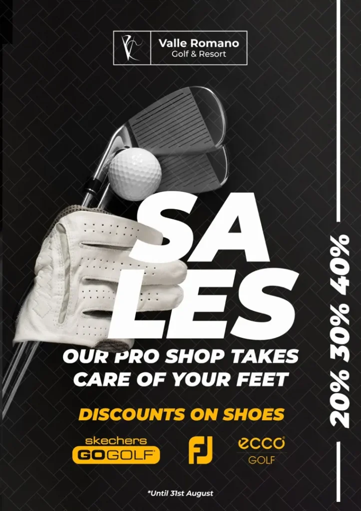 Sales . We are excited to announce our incredible summer sales at the Valle Romano Golf & Resort Pro Shop! From July 1st to August 31st, 2024, enjoy exclusive discounts on a selection of top-quality brands.