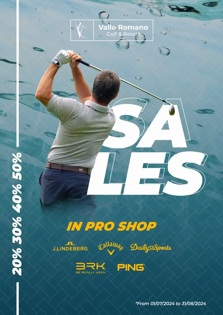 We are excited to announce our incredible summer sales at the Valle Romano Golf & Resort Pro Shop! From July 1st to August 31st, 2024, enjoy exclusive discounts on a selection of top-quality brands.